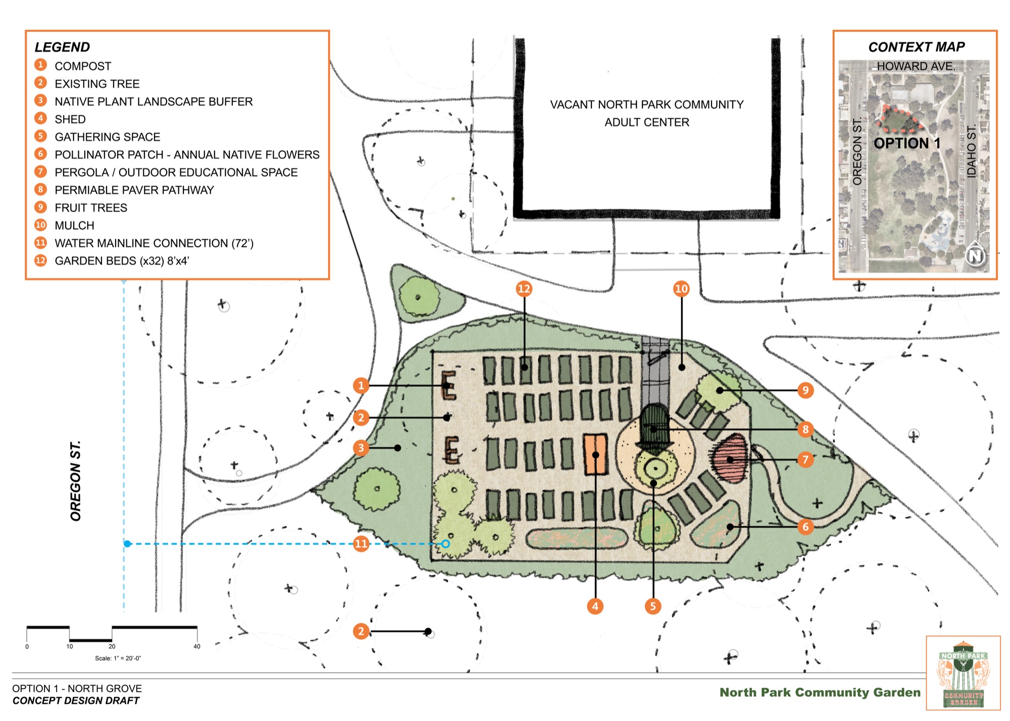Concept design draft for Option 1, North Grove